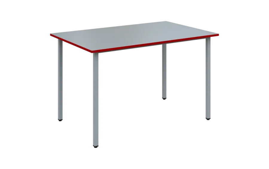 JSB 120N Jídelní stůl 1200 x 800 mm, deska šedá s hranou červená flamengo / podnož stříbrná